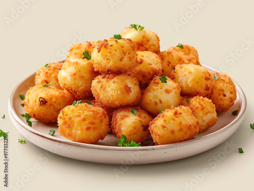 Crispy Golden Croquetas on Rustic Beige Background, Traditional Spanish Tapas