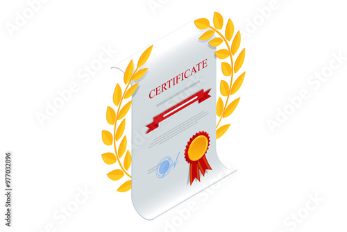 Isometric Certificate template icon retro design