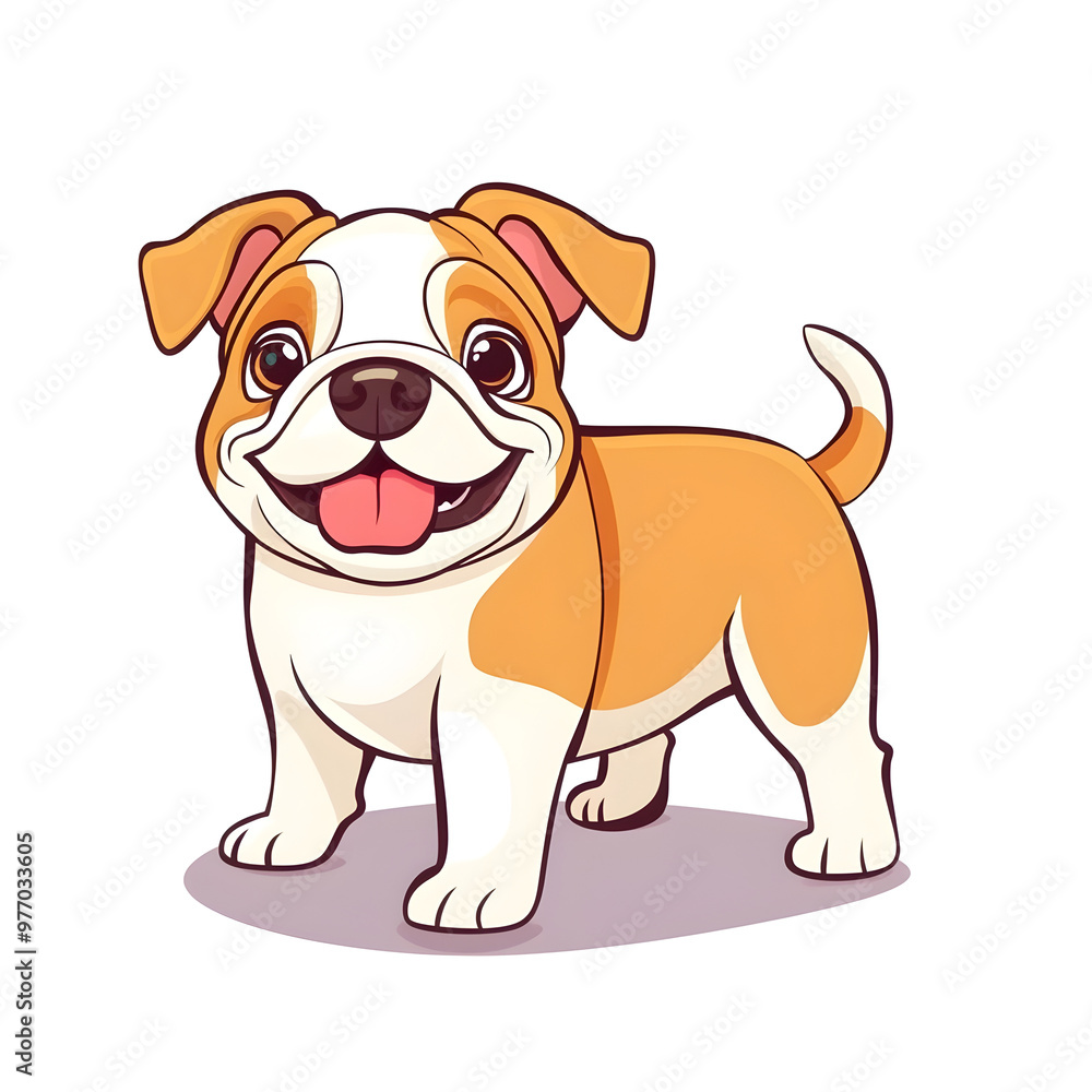 Cute Cartoon Bulldog Puppy with Wagging Tail on Simple Pastel Cute Cartoon Bulldog Puppy with Wagging Tail on Simple Pastel
