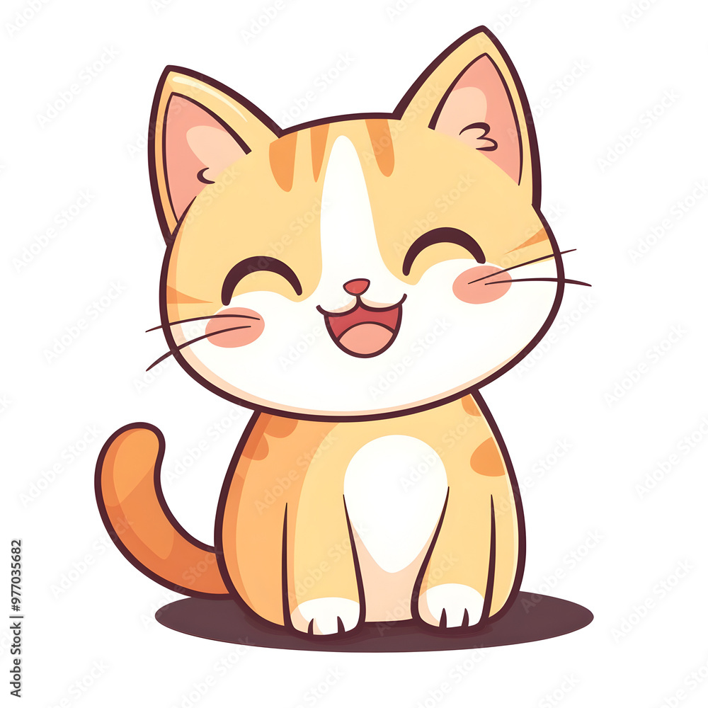 Delightful Cartoon Cat with Playful Wagging Tail in Pastel Colors on Isolated Background Delightful Cartoon Cat with Playful Wagging Tail in Pastel Colors on Isolated Background