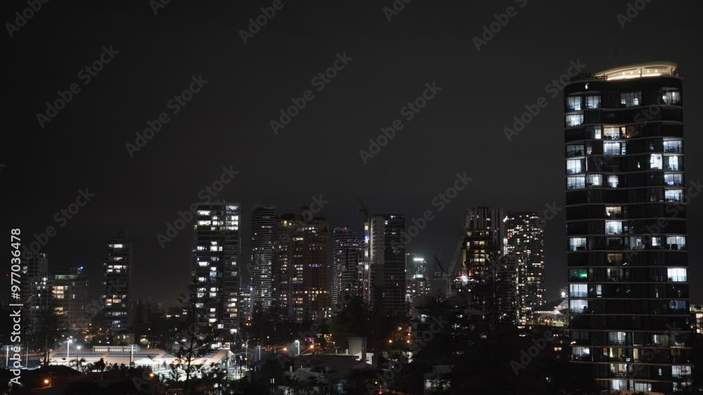 Gold Coast city buildings lights at night, Australia real estate residential Gold Coast city buildings lights at night, Australia real estate residential