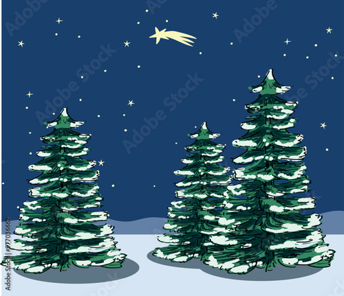 christmas time landscape outside snowing pine traditional christianity tree icon isolated on white background photo