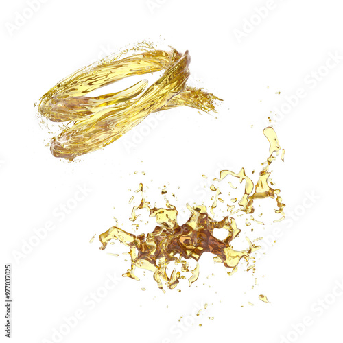 oil, yellow water, lemon, olive oil splash on transparent background