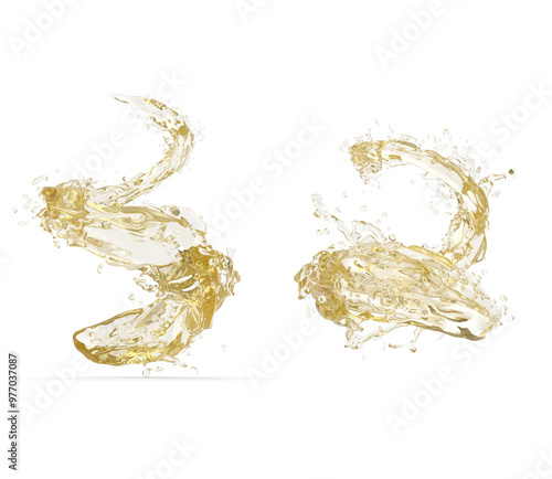 oil, yellow water, lemon, olive oil splash on transparent background