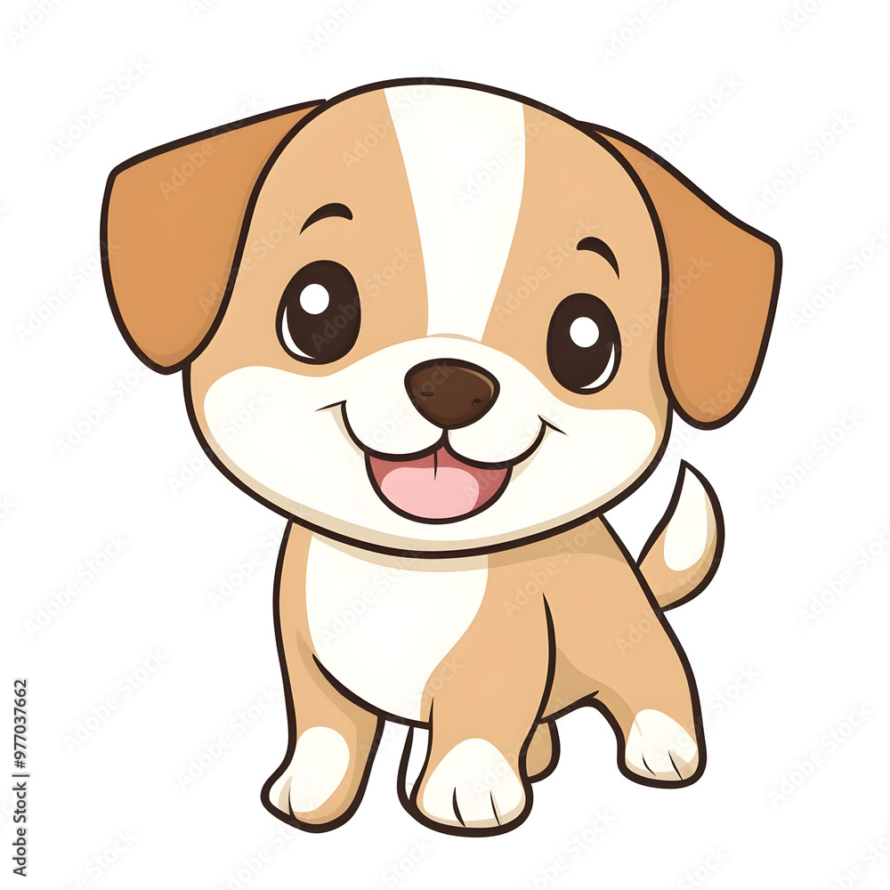 Cheerful Cartoon Style Puppy with Wagging Tail on Pastel Colored Background Cheerful Cartoon Style Puppy with Wagging Tail on Pastel Colored Background