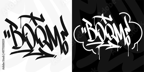 Modern Trendy Word Boom Abstract Hip Hop Hand Written Graffiti Urban Style Vector Illustration