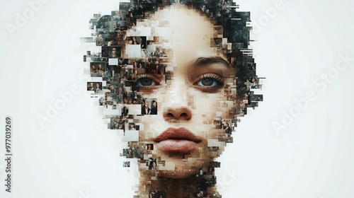 Conceptual Portrait of Woman Composed of Mosaic Photos