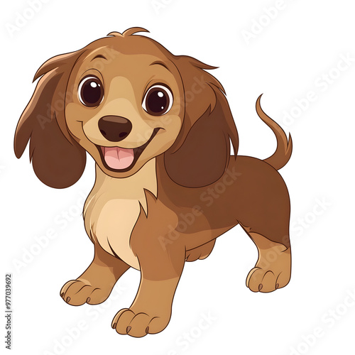 Cheerful Cartoon Dachshund Puppy with Wagging Tail on Pastel Background