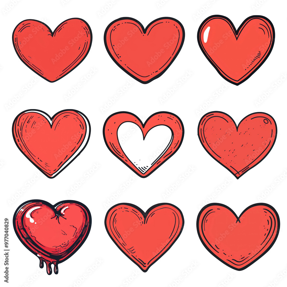 PNG hand drawn red heart element set, transparent background PNG hand drawn red heart element set, transparent background