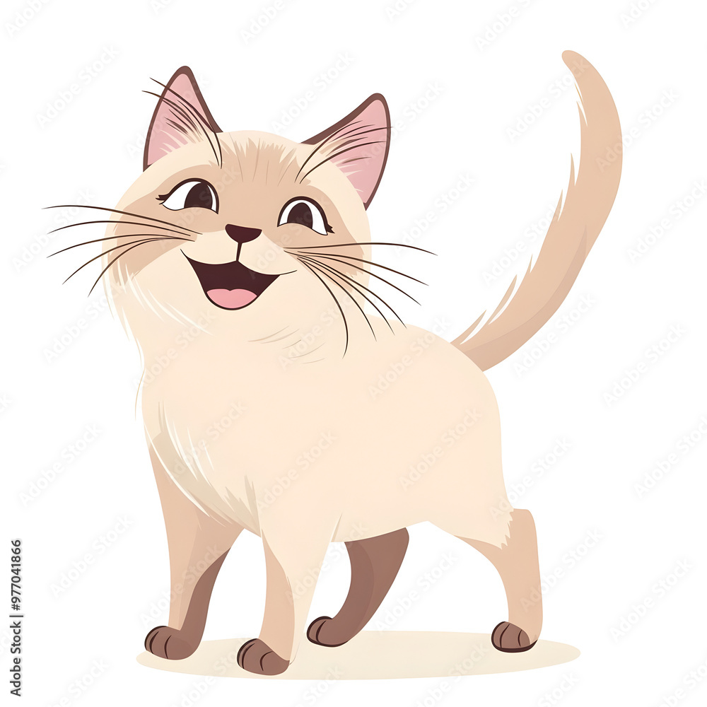 Charming Birman Cat with Wagging Tail in Playful Pastel Cartoon Style Charming Birman Cat with Wagging Tail in Playful Pastel Cartoon Style