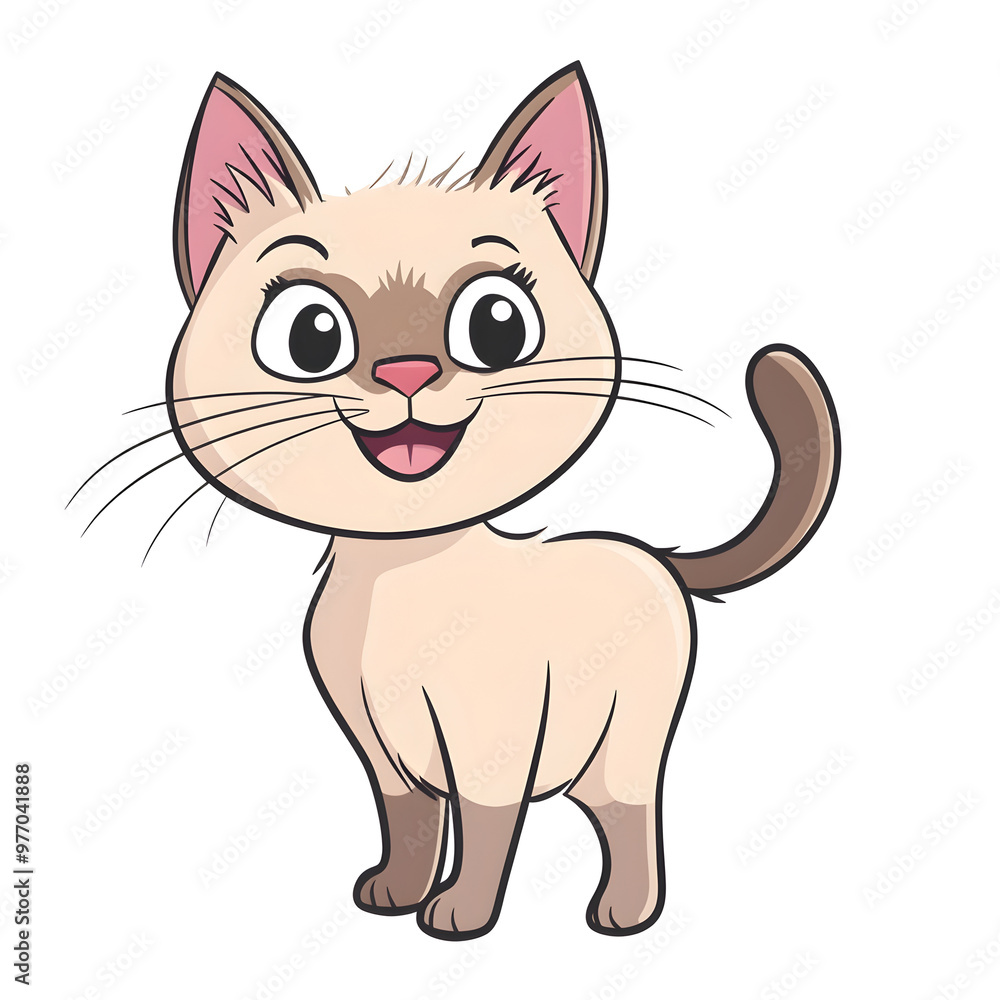 Playful Birman Cat with Wagging Tail in Pastel Cartoon Playful Birman Cat with Wagging Tail in Pastel Cartoon