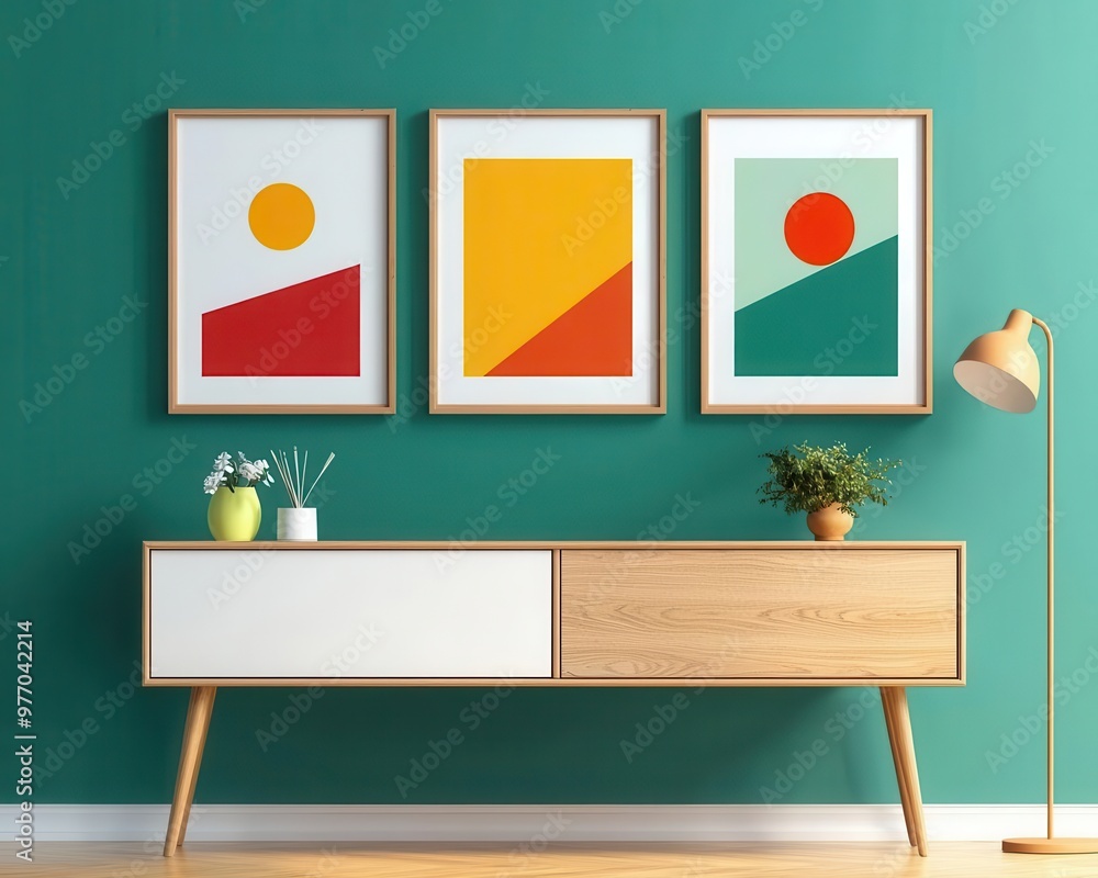 Framed canvas mockup, clean and modern showcase, interior scene, flat design illustration Framed canvas mockup, clean and modern showcase, interior scene, flat design illustration