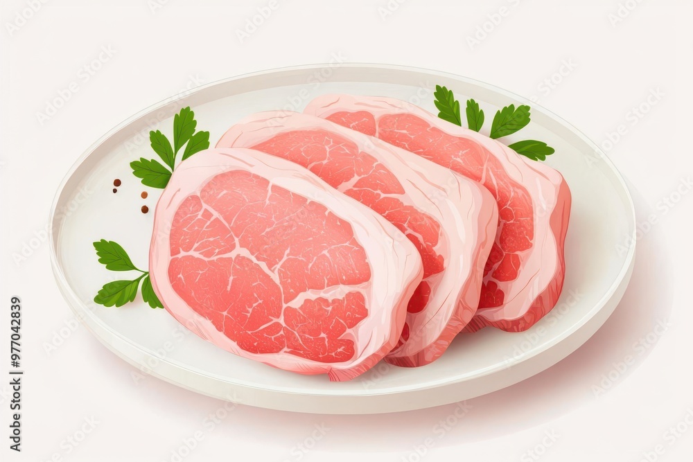 Juicy pork loin, tender slices with delicate texture, gourmet dish, flat design illustration Juicy pork loin, tender slices with delicate texture, gourmet dish, flat design illustration