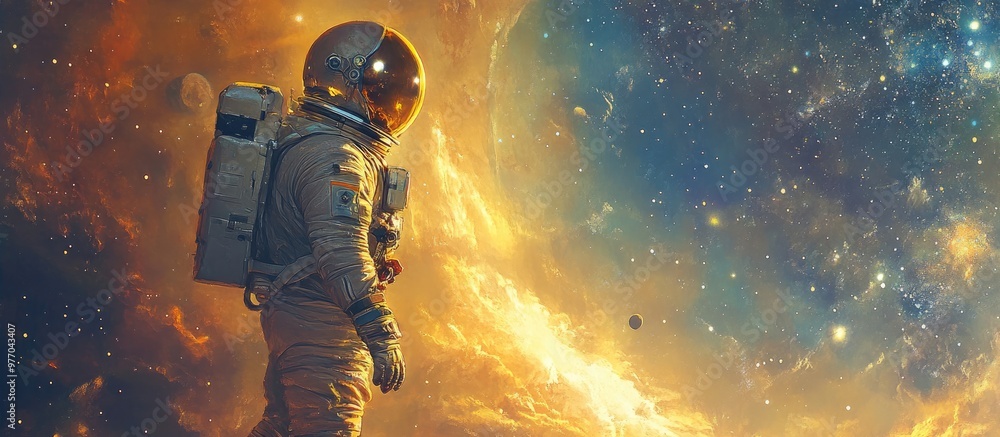 Astronaut in a captivating space fantasy scene Mixed media artwork Astronaut in a captivating space fantasy scene Mixed media artwork