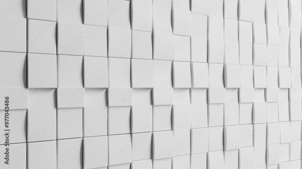 The tile wallpaper is rectangular and 3D in design with a white, polished block pattern. This is a 3D rendered version of the wallpaper. The tile wallpaper is rectangular and 3D in design with a white, polished block pattern. This is a 3D rendered version of the wallpaper.