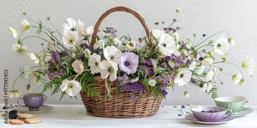 rustic bohemian purple white floral arrangement lavender lilac flowers poppies