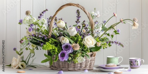 rustic bohemian purple white floral arrangement lavender lilac flowers poppies