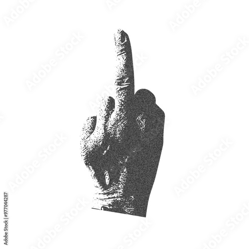 Hand with raised middle finger. Sign. Photocopy effect.