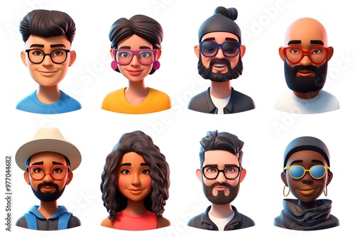 A collection of 3D portraits of young people of different sexes, featuring realistic and diverse designs, perfect for use in computer games or virtual avatars.