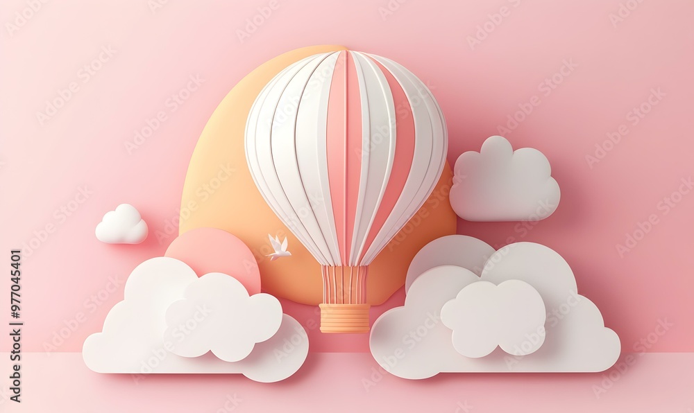 Joyful Journey, a whimsical hot air balloon floating among soft pastel clouds, capturing a dreamlike atmosphere of adventure and serenity in a playful landscape. Joyful Journey, a whimsical hot air balloon floating among soft pastel clouds, capturing a dreamlike atmosphere of adventure and serenity in a playful landscape.