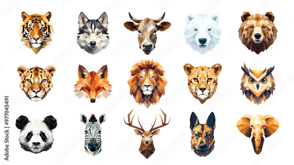 Obraz premium PNG polygon animal element set, transparent background