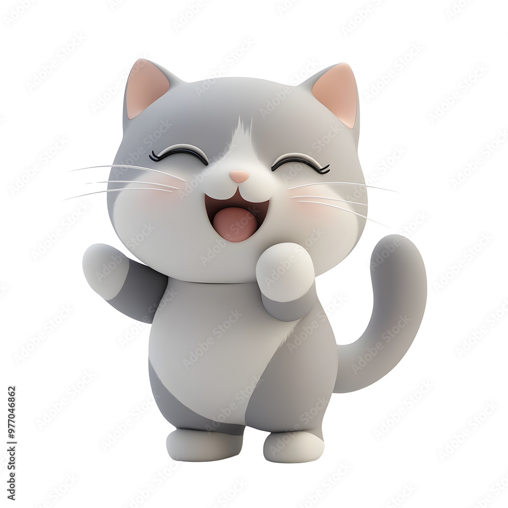 Playful Pastel Kitty Cute 3D Rendered Cat with Swishing Tail on White Background Playful Pastel Kitty Cute 3D Rendered Cat with Swishing Tail on White Background