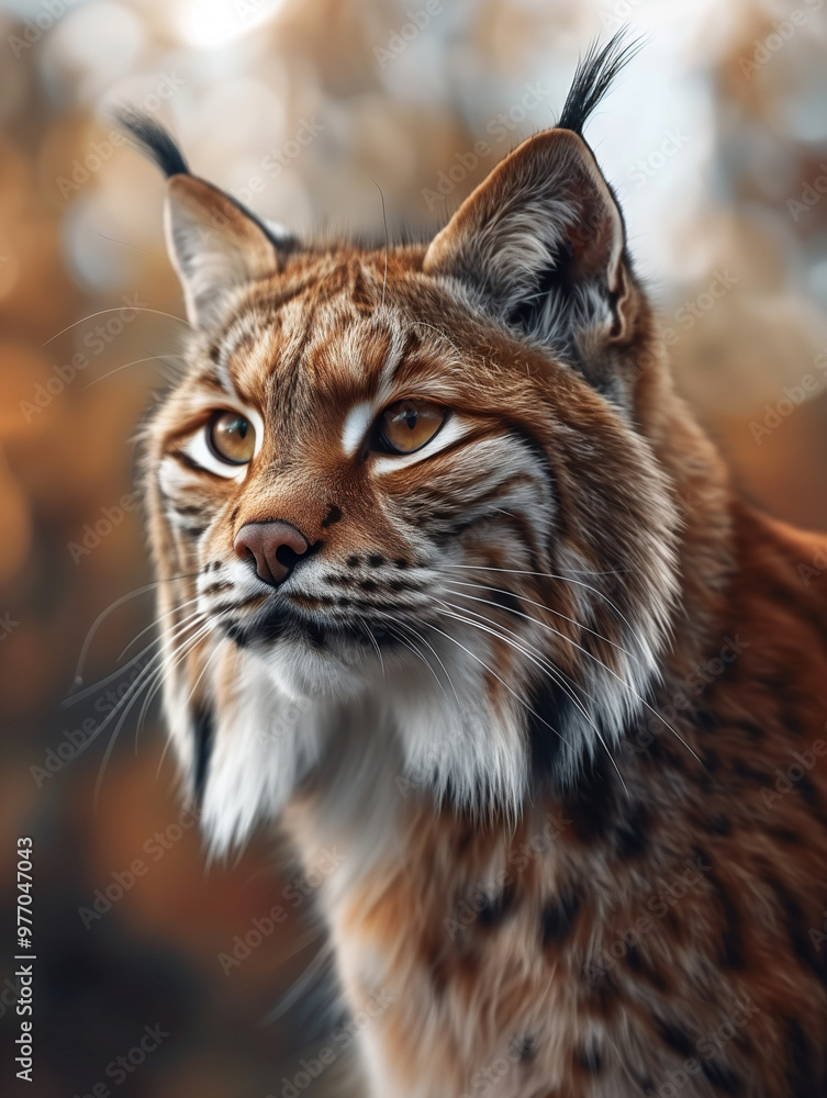 Obraz premium Close up of Wildcat, Lynx species, in a temperate forest during autumn