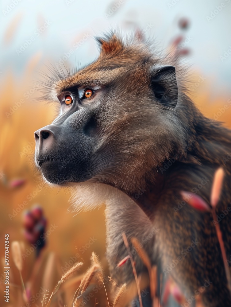 Fototapeta premium Chacma Baboon, Cape Baboon, African Savanna Wildlife Primate