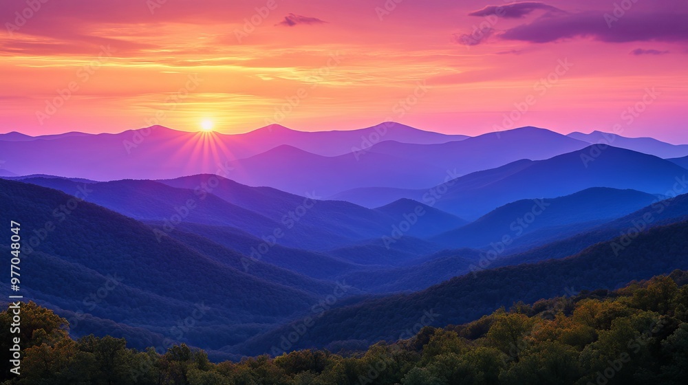 Sunset Over A Range Of Blue Ridge Mountains Sunset Over A Range Of Blue Ridge Mountains