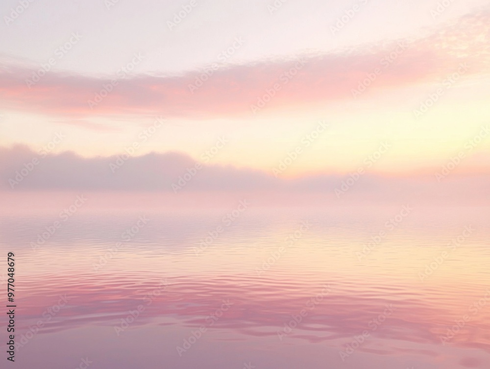 Fototapeta premium Serene Lake at Dusk with Mesmerizing Sunset Reflection and Ethereal Atmosphere