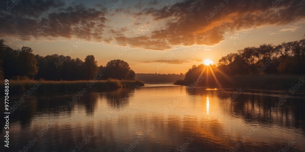 Fototapeta premium the majestic sunrise over a beautiful river.