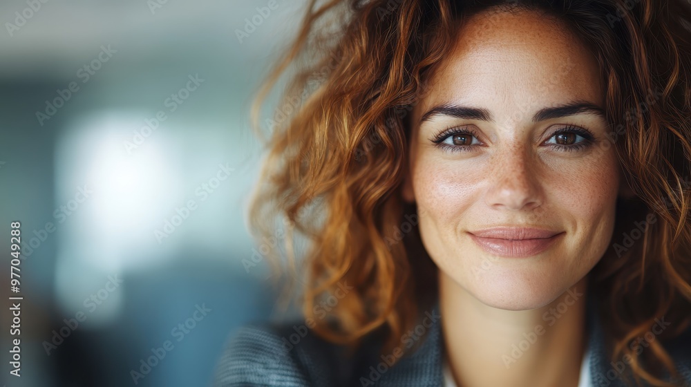A professional woman with charming curly hair smiles confidently while standing in an office environment, symbolizing the blend of career and personal style. A professional woman with charming curly hair smiles confidently while standing in an office environment, symbolizing the blend of career and personal style.