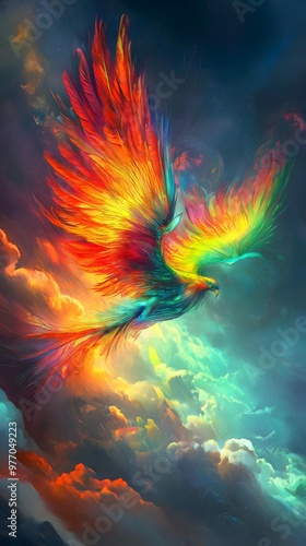 Freedom with Wings: Phoenix in Bright Colors, High Quality, High Resolution
