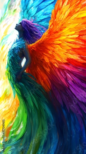 Freedom with Wings: Woman as a Phoenix in Bright Colors, High Quality, High Resolution