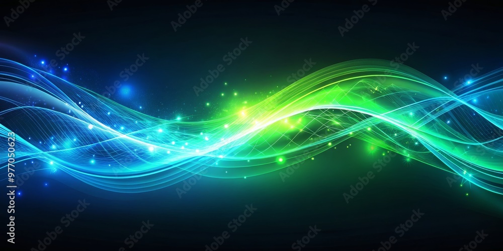 Fototapeta premium Abstract Blue and Green Glowing Waves, digital art, abstract background, glowing lines, wave design, abstract, digital