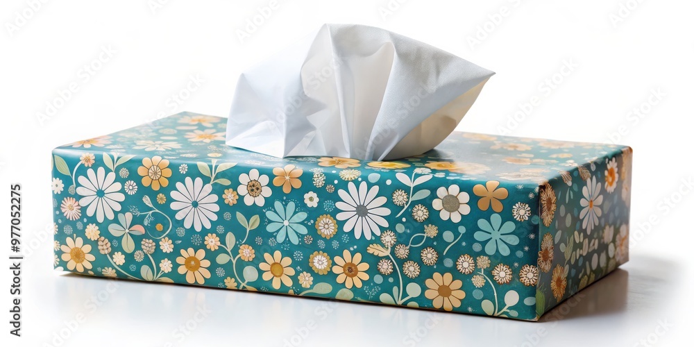 Floral Tissue Box on White Background, Tissue, Box, Floral Design Floral Tissue Box on White Background, Tissue, Box, Floral Design