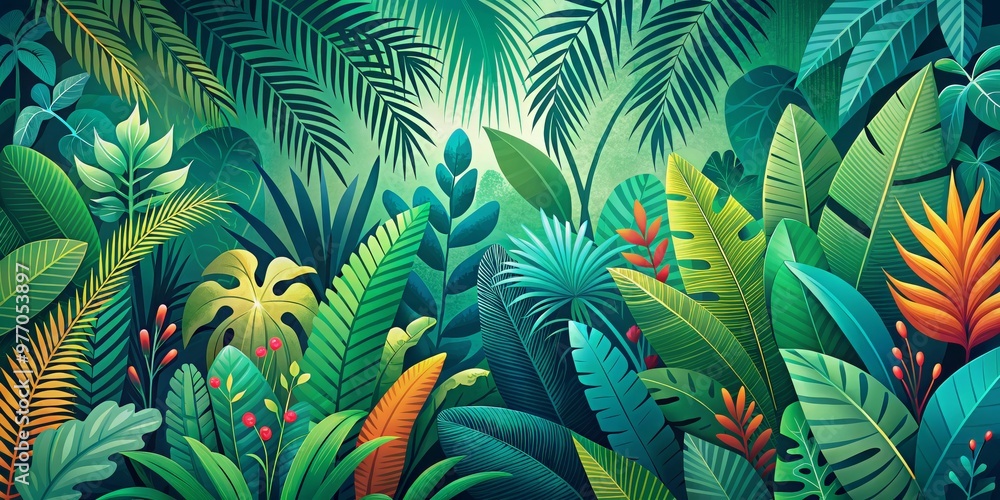 Tropical Jungle Lush Greenery, Digital Illustration, Dense Foliage, Vibrant Colors, Tropical Plants, Jungle, Foliage Tropical Jungle Lush Greenery, Digital Illustration, Dense Foliage, Vibrant Colors, Tropical Plants, Jungle, Foliage