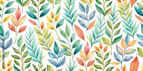 Watercolor Seamless Pattern of Vibrant Leaves, Watercolor, Leaves, Pattern, Botanical