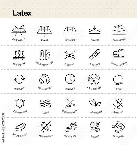 Latex material icon set. The outline icons are well scalable and editable. Contrasting elements are good for different backgrounds. EPS10.	
