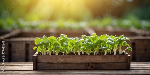 Fresh Vegetable Seedlings in Rustic Wooden Crates.