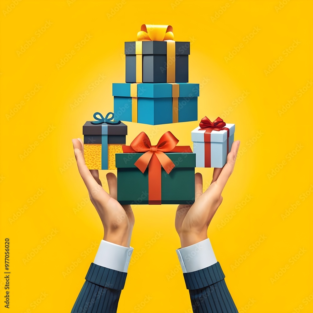 hands holding gift boxes for black friday on yello hands holding gift boxes for black friday on yello