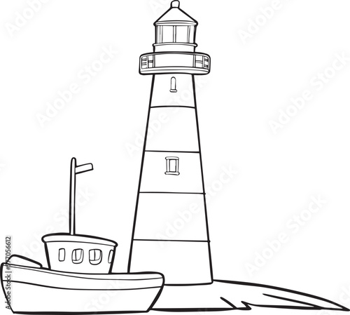 Lighthouse and boat Illustration element