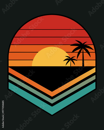 Sea beach sunset summer vintage t shirt design in black backgrounds