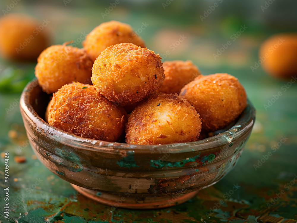 Traditional Spanish Croquetas, served as tapas in a cozy restaurant setting Traditional Spanish Croquetas, served as tapas in a cozy restaurant setting