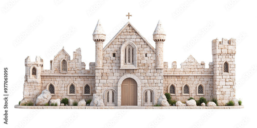 Naklejka premium Illustration of a majestic castle with turrets and stone facade
