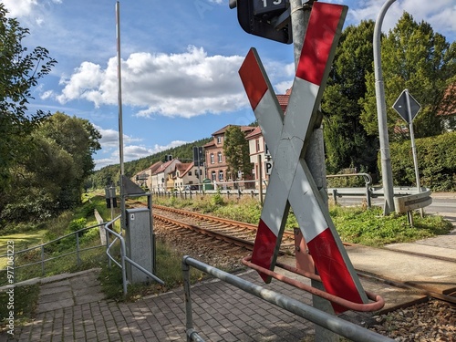 Bahn Kreuz an der Schiene - Railway cross on the rail photo