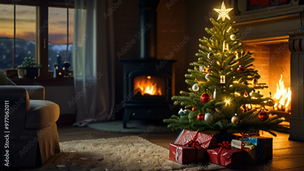 christmas tree and fireplace christmas tree and fireplace