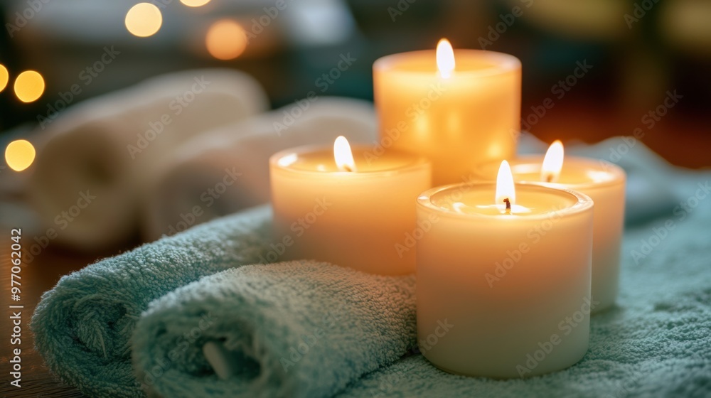 A group of candles are placed on towels in a circle, AI A group of candles are placed on towels in a circle, AI