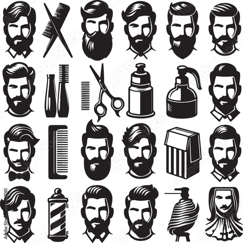 vector set of men hairstyle silhouettes,generative ai