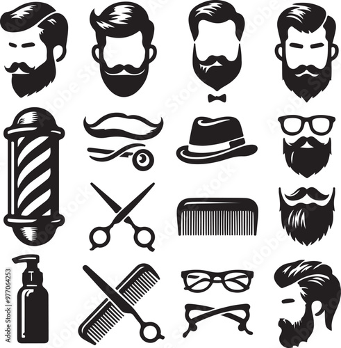 vector set of men hairstyle silhouettes,generative ai